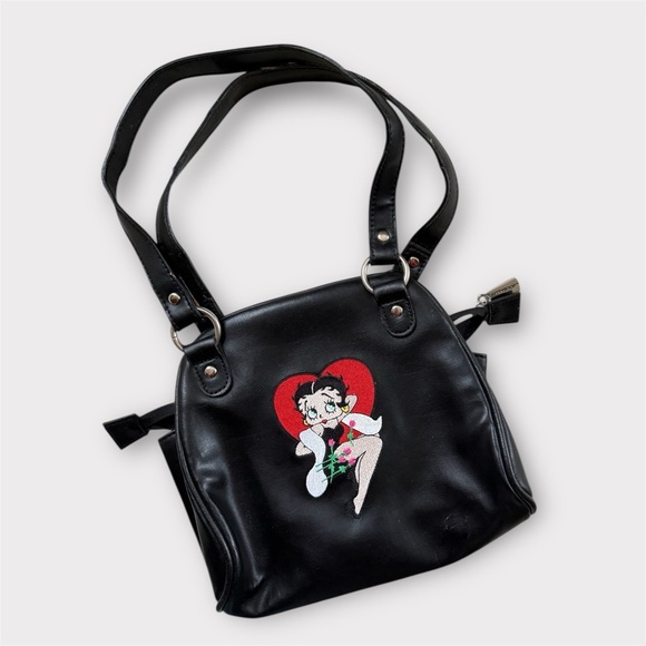 Betty Boop Handbags - Vintage embroidered black hand purse Betty Boop & heart EUC Y2K